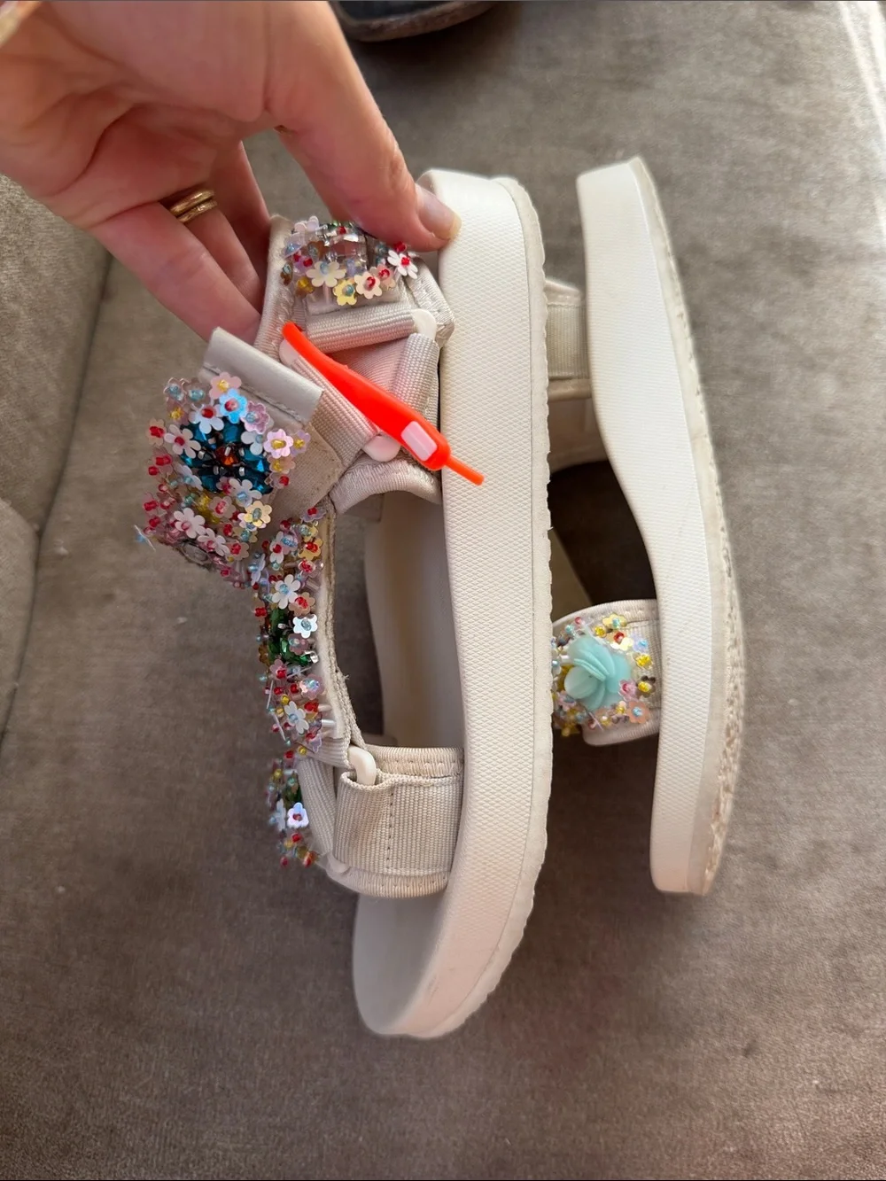 Free people Nan-Ku Embellished Floral Sequin sport Sandals white